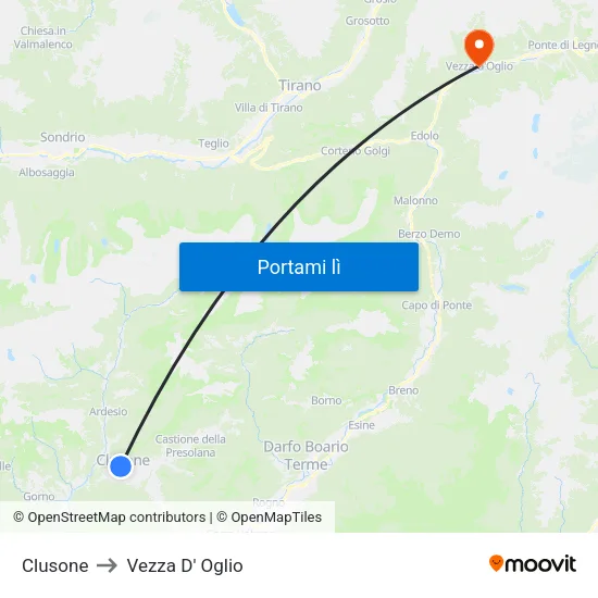 Clusone to Vezza D' Oglio map