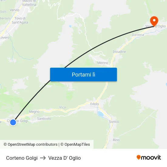 Corteno Golgi to Vezza D' Oglio map