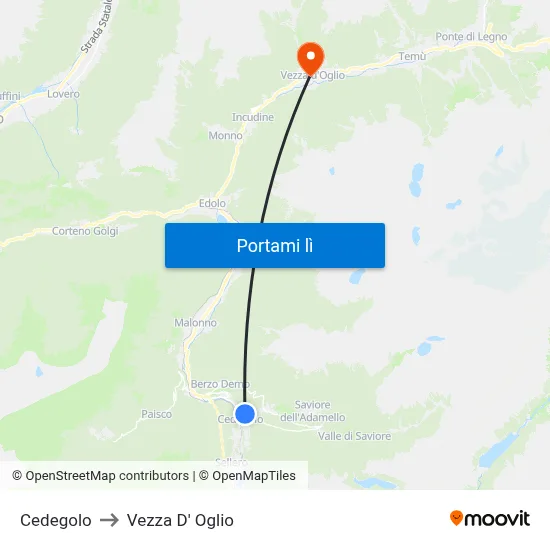 Cedegolo to Vezza D' Oglio map