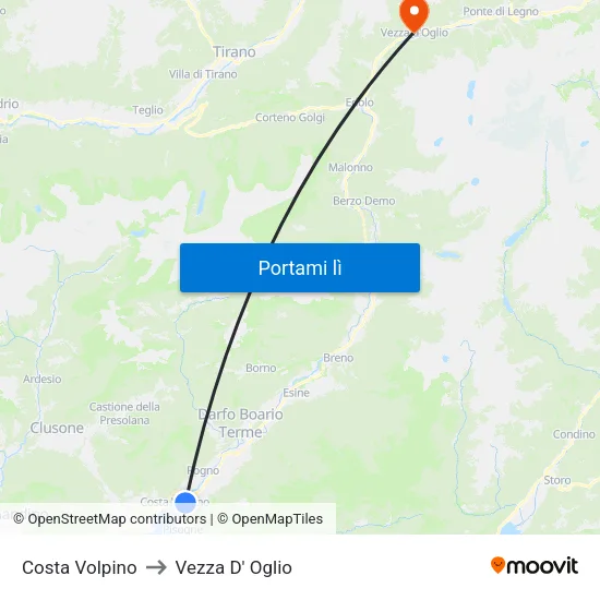 Costa Volpino to Vezza D' Oglio map
