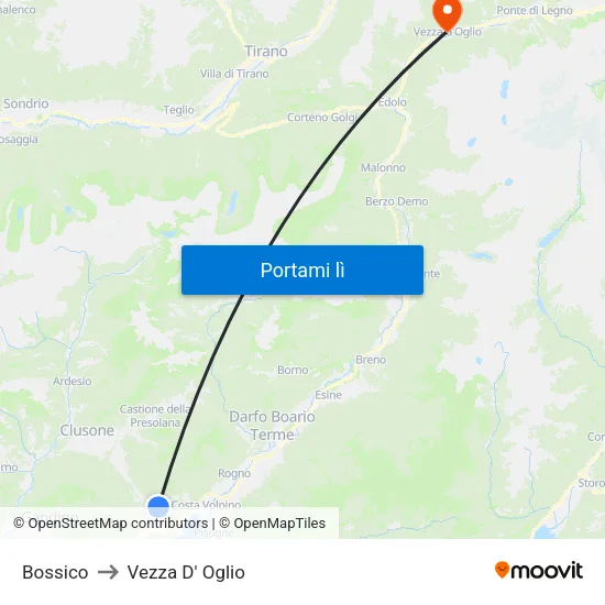 Bossico to Vezza D' Oglio map