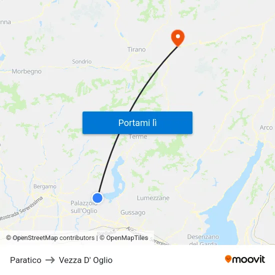 Paratico to Vezza D' Oglio map