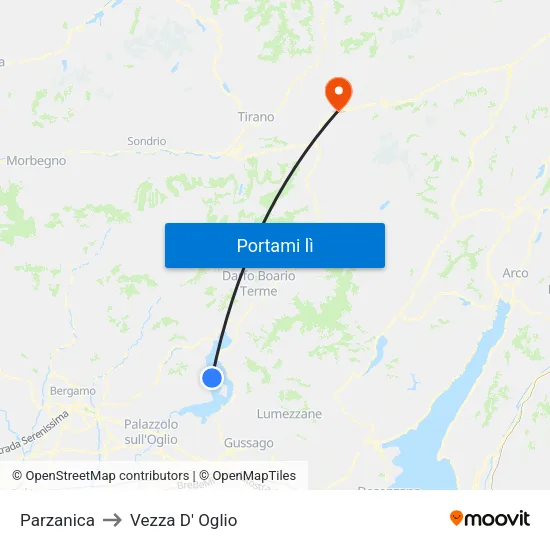 Parzanica to Vezza D' Oglio map