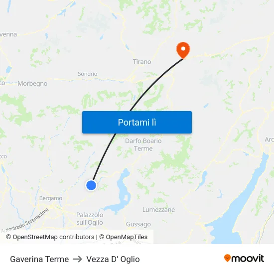 Gaverina Terme to Vezza D' Oglio map