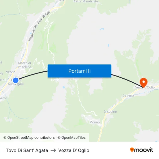 Tovo Di Sant' Agata to Vezza D' Oglio map