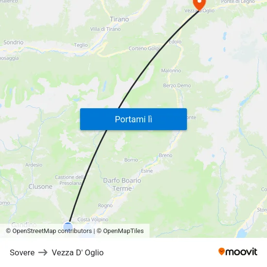 Sovere to Vezza D' Oglio map