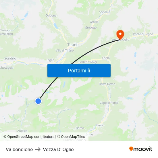 Valbondione to Vezza D' Oglio map