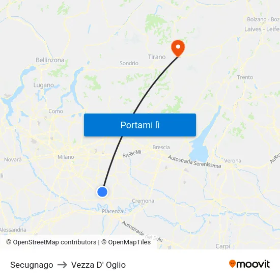 Secugnago to Vezza D' Oglio map