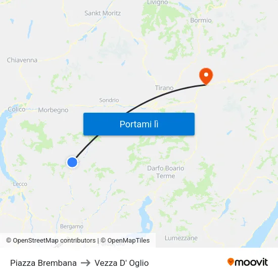 Piazza Brembana to Vezza D' Oglio map