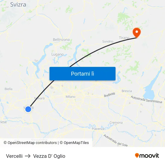 Vercelli to Vezza D' Oglio map