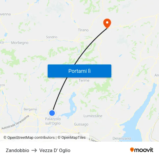 Zandobbio to Vezza D' Oglio map