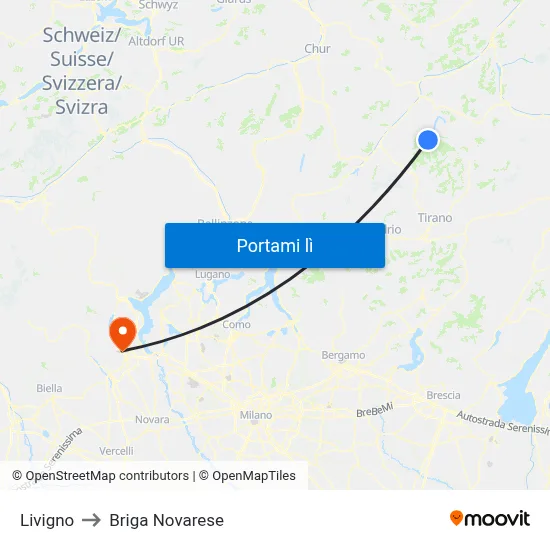 Livigno to Briga Novarese map