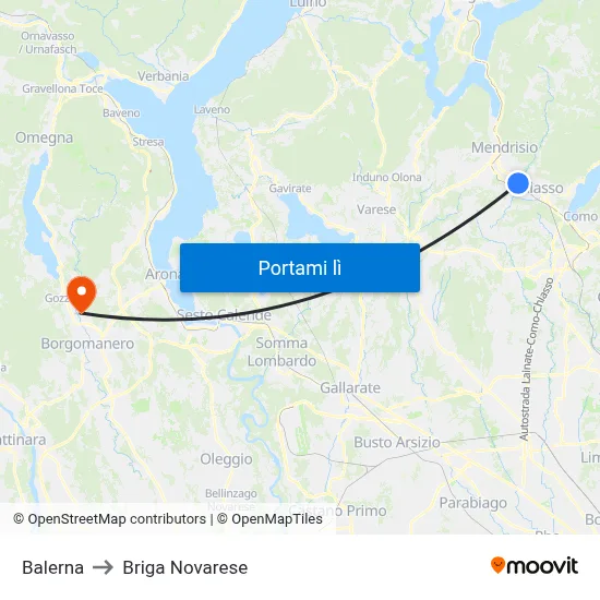 Balerna to Briga Novarese map