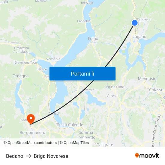 Bedano to Briga Novarese map