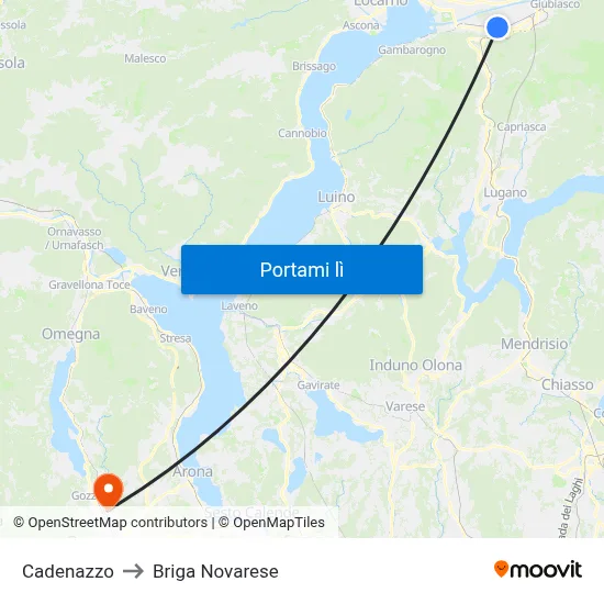 Cadenazzo to Briga Novarese map