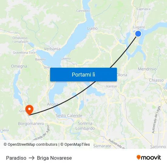 Paradiso to Briga Novarese map