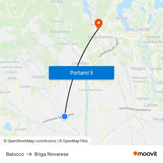 Balocco to Briga Novarese map