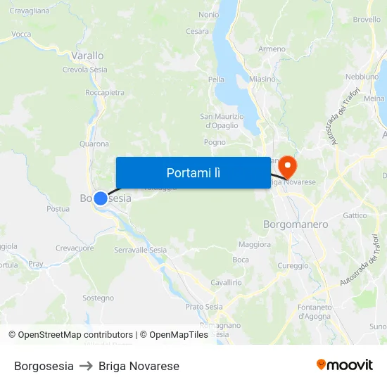 Borgosesia to Briga Novarese map