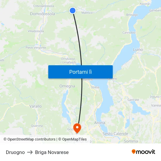 Druogno to Briga Novarese map