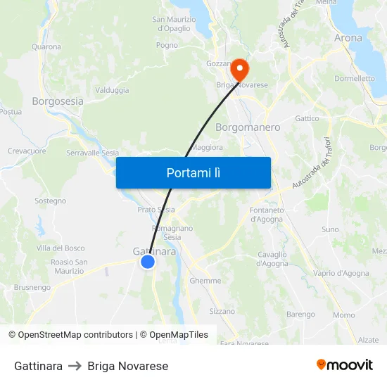 Gattinara to Briga Novarese map
