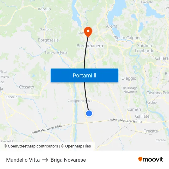 Mandello Vitta to Briga Novarese map