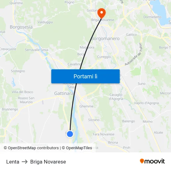 Lenta to Briga Novarese map