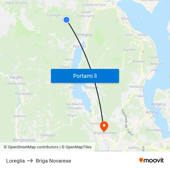 Loreglia to Briga Novarese map