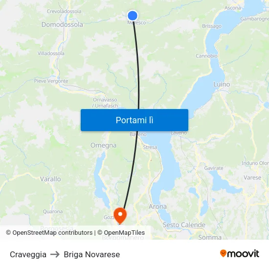 Craveggia to Briga Novarese map