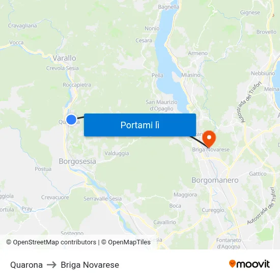 Quarona to Briga Novarese map