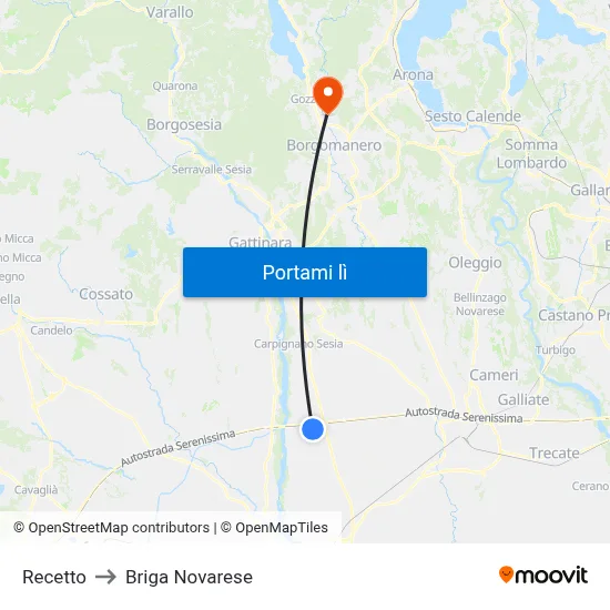 Recetto to Briga Novarese map