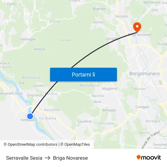 Serravalle Sesia to Briga Novarese map