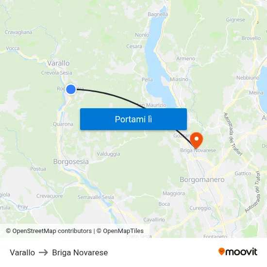 Varallo to Briga Novarese map
