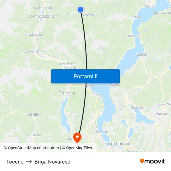 Toceno to Briga Novarese map