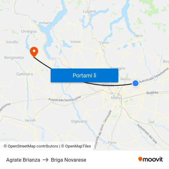 Agrate Brianza to Briga Novarese map