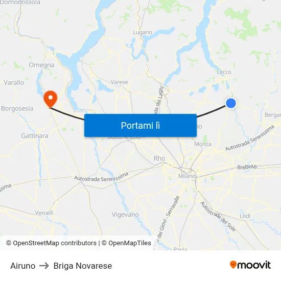 Airuno to Briga Novarese map