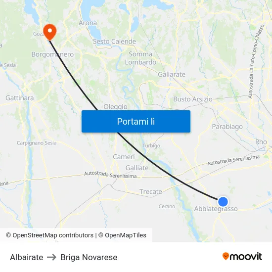 Albairate to Briga Novarese map