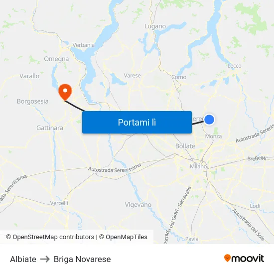 Albiate to Briga Novarese map