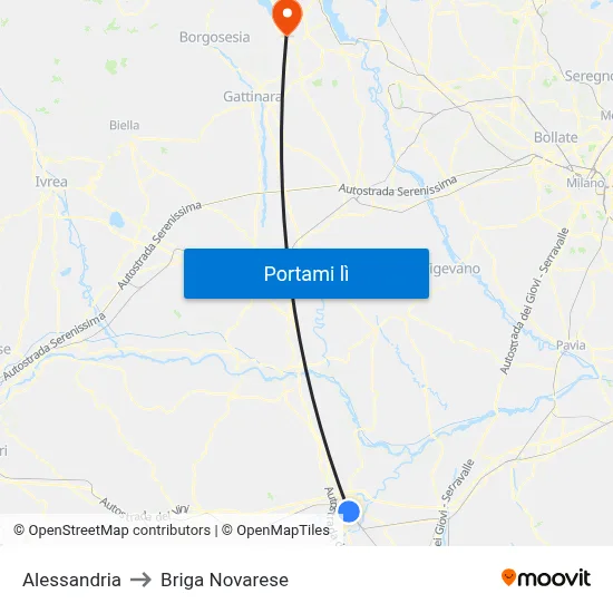 Alessandria to Briga Novarese map