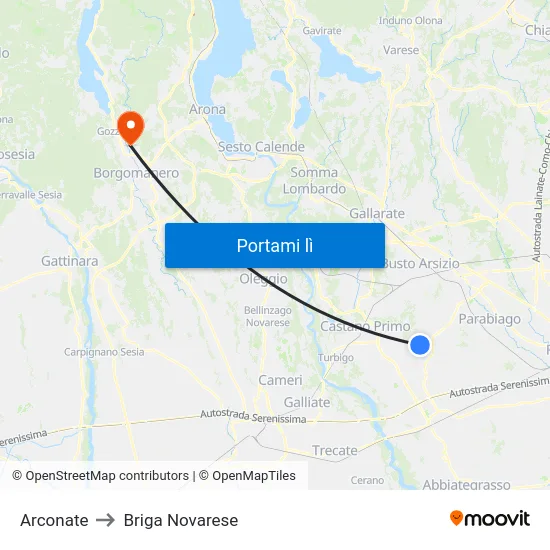 Arconate to Briga Novarese map
