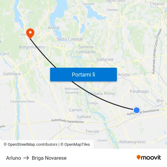 Arluno to Briga Novarese map