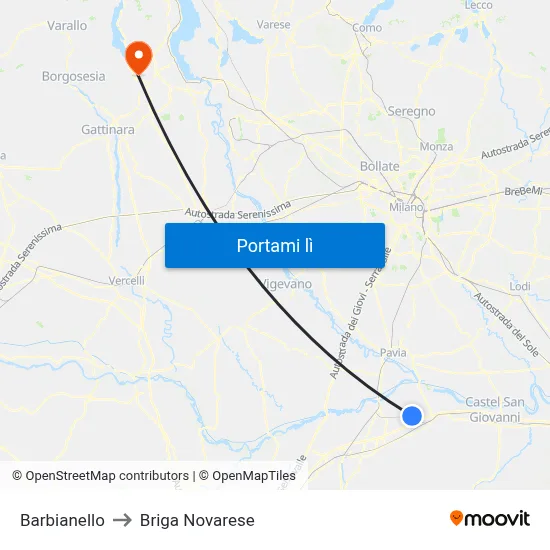 Barbianello to Briga Novarese map