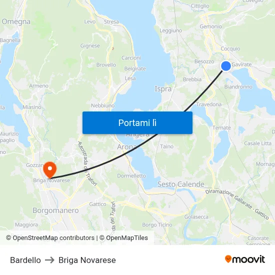Bardello to Briga Novarese map