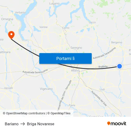 Bariano to Briga Novarese map