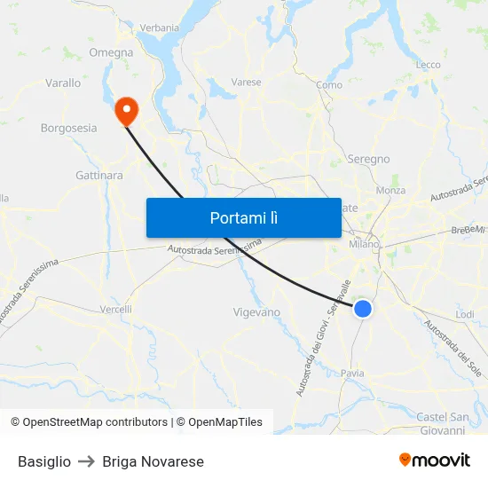 Basiglio to Briga Novarese map