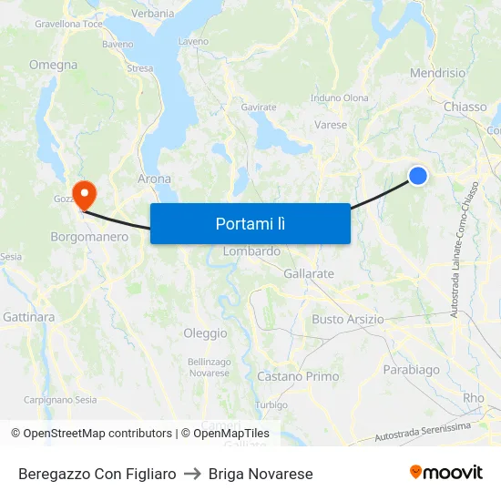 Beregazzo Con Figliaro to Briga Novarese map