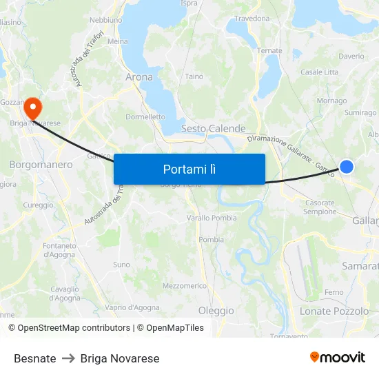 Besnate to Briga Novarese map