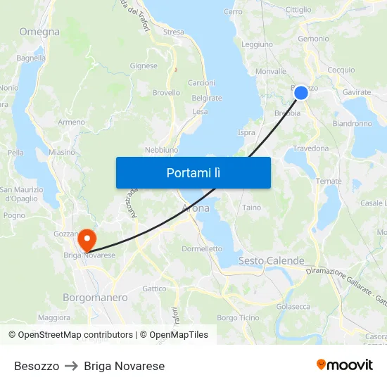 Besozzo to Briga Novarese map