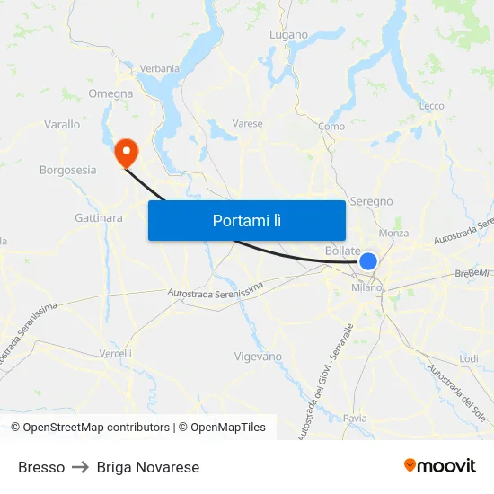 Bresso to Briga Novarese map