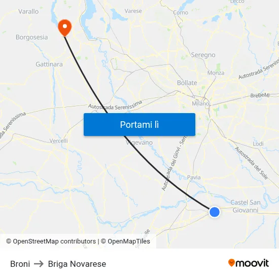 Broni to Briga Novarese map