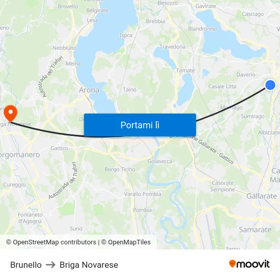 Brunello to Briga Novarese map